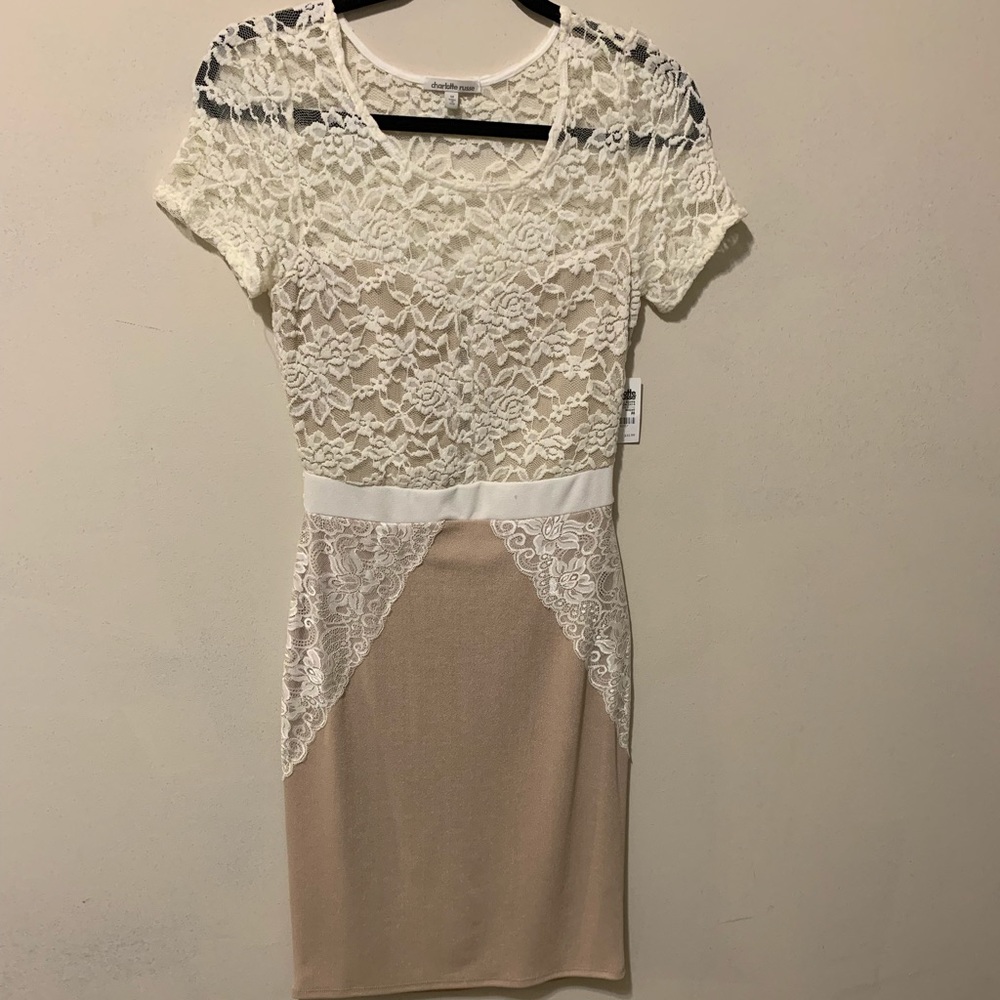 Charlotte Russe Beige/Ivory laced mid length dress